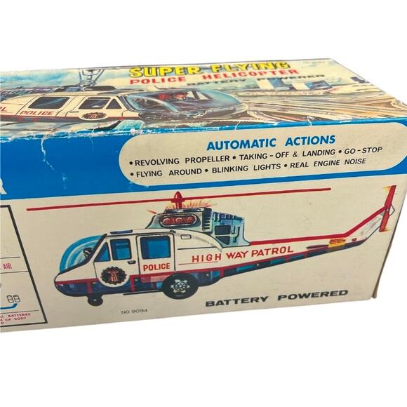Vintage tin Super Flying Police Helicopter in original box - Picture 4 of 13
